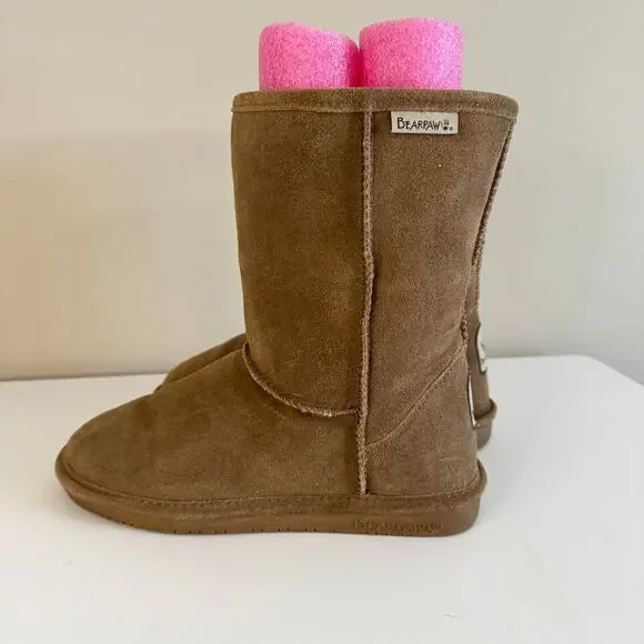 BearPaw Emma Short Boots Women 8 Brown Suede Sheepskin Wool Lined Pull On Winter - Picture 6 of 13